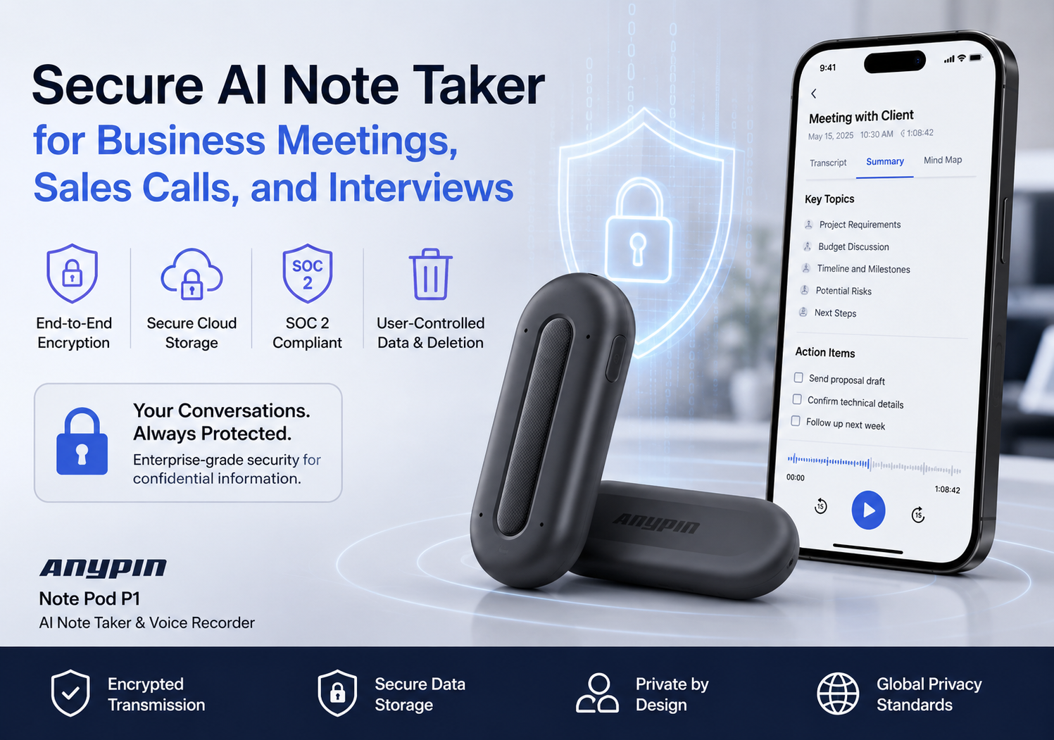 Secure AI Note Taker for Business Meetings, Sales Calls, and Interviews