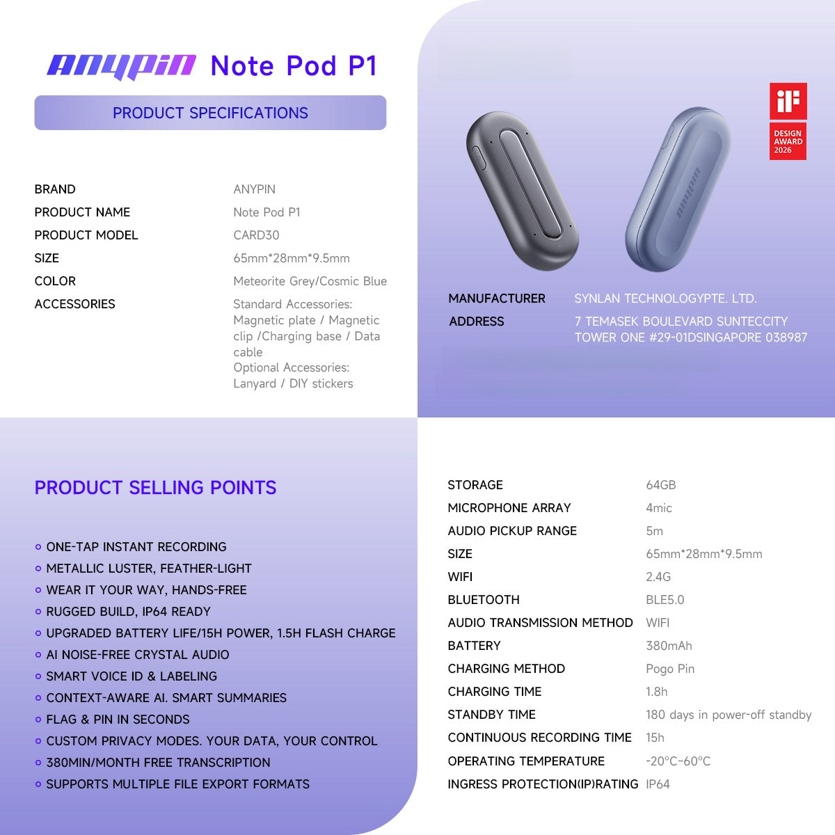 ANYPIN Note Pod P1